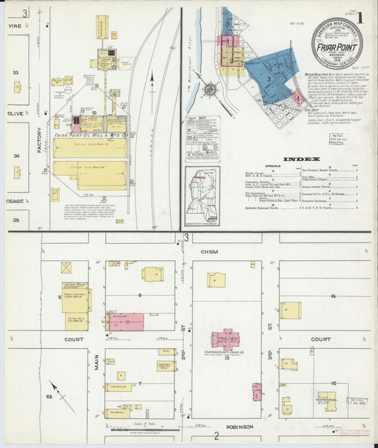 Sanborn Fire Insurance Map from Friars Point, Coahoma County, Mississippi (1918), Sheet #0001 - Complete Map Set gallery image, historic Sanborn map, vintage wall art, Mississippi Mississippi