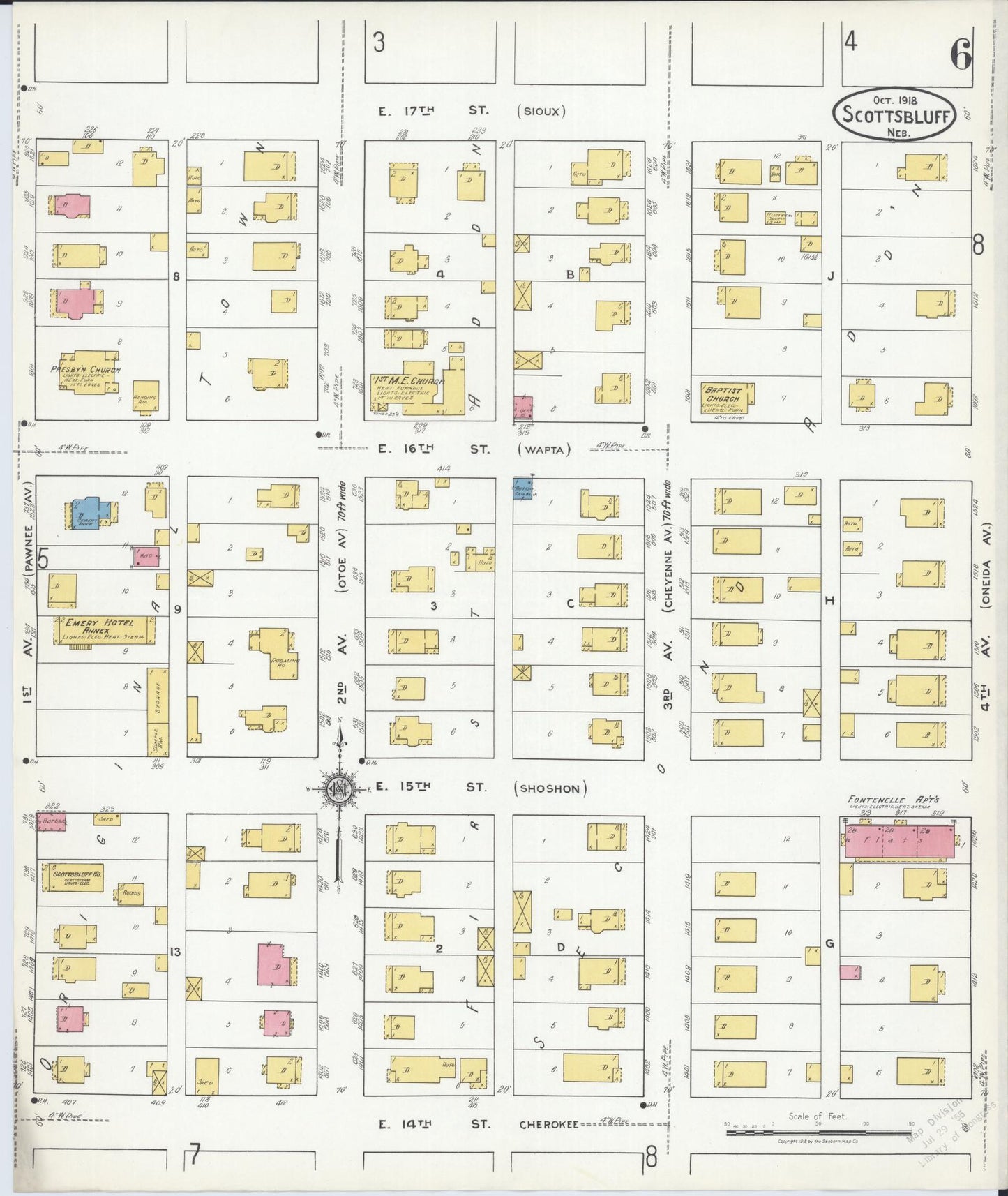 Sanborn Fire Insurance Map from Scottsbluff, Scotts Bluff County, Nebraska (1918), Sheet #0006 - Historic Sanborn Fire Insurance Map Print, vintage old map wall art, antique decor, genealogy gift, Nebraska Nebraska map