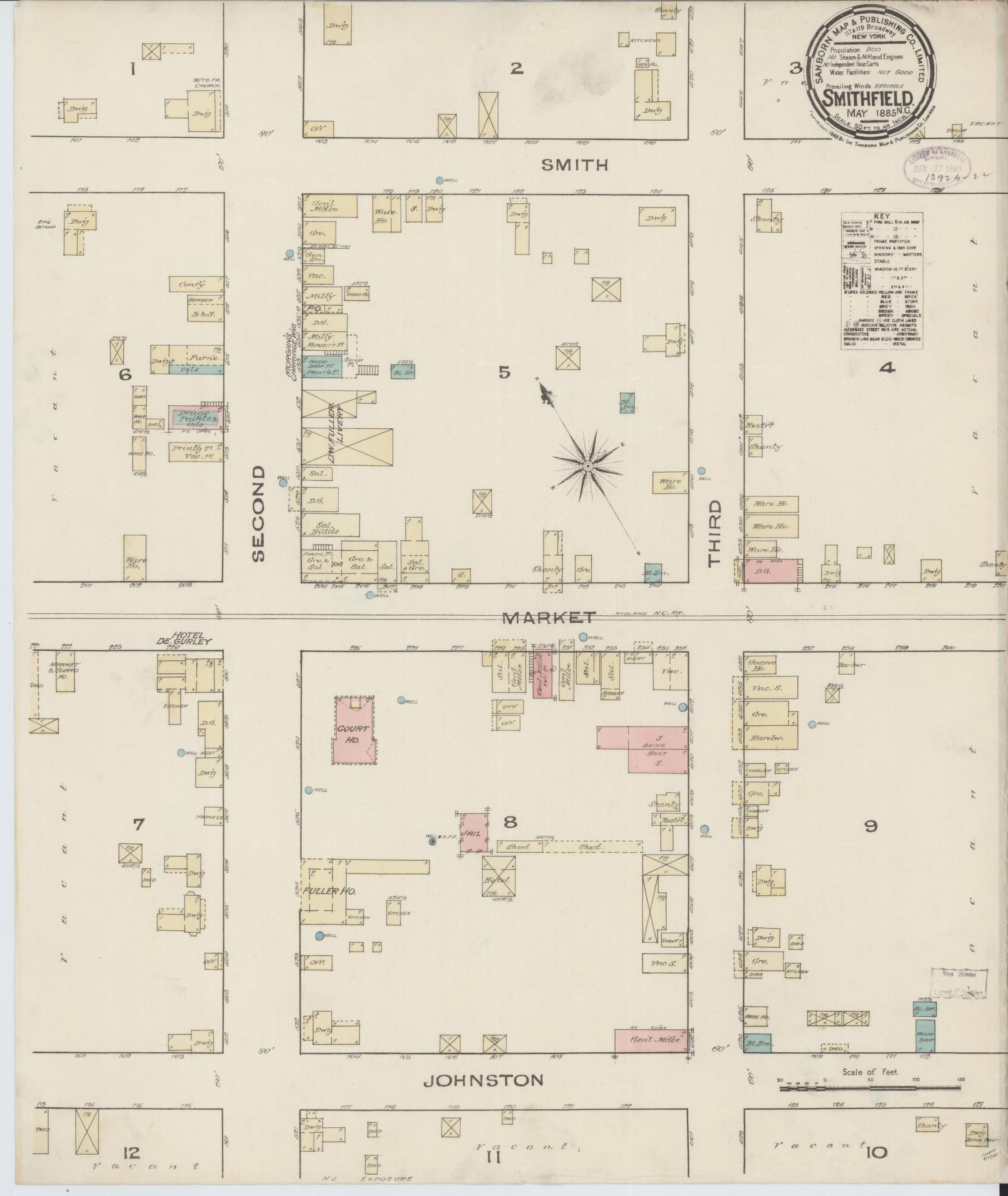 Sanborn Fire Insurance Map from Smithfield, Johnston County, North Carolina. (1885) – Historic Sanborn Fire Insurance Map Print