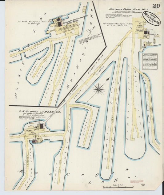 Sanborn Fire Insurance Map from Muskegon, Muskegon County, Michigan (1883), Sheet #0029 - Historic Sanborn Fire Insurance Map Print, vintage old map wall art, antique decor, genealogy gift, Michigan Michigan map