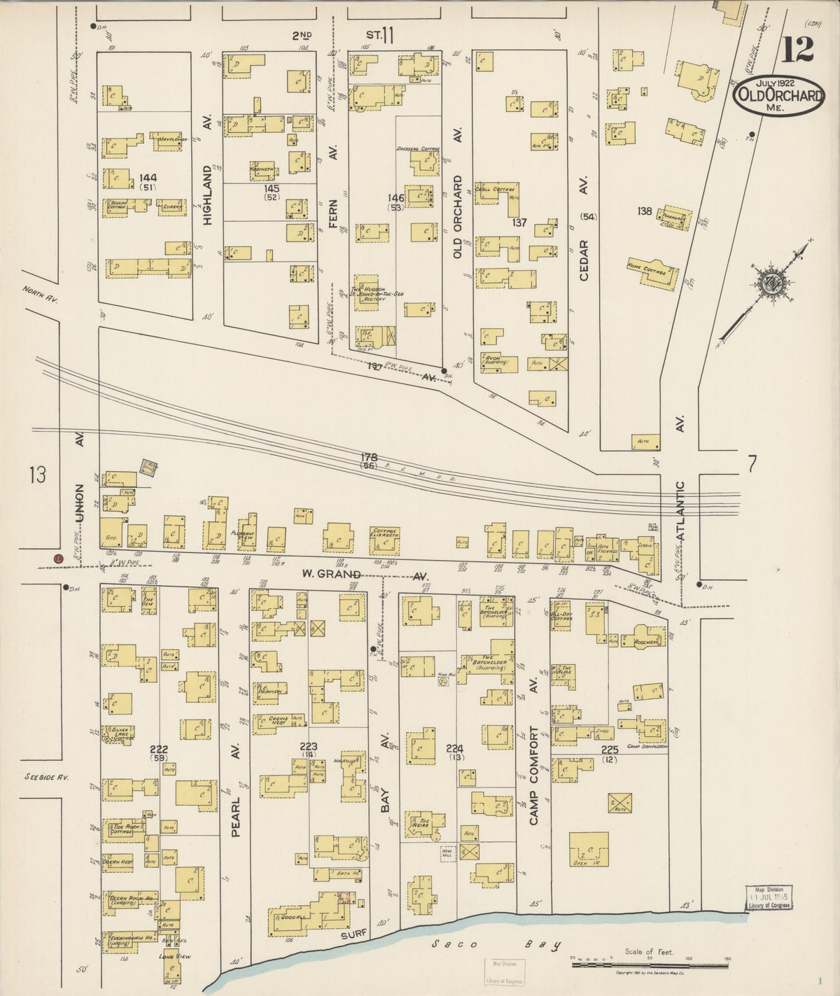 Sanborn Fire Insurance Map from Old Orchard, York County, Maine (1922), Sheet #0012 - Complete Map Set gallery image, historic Sanborn map, vintage wall art, Maine Maine