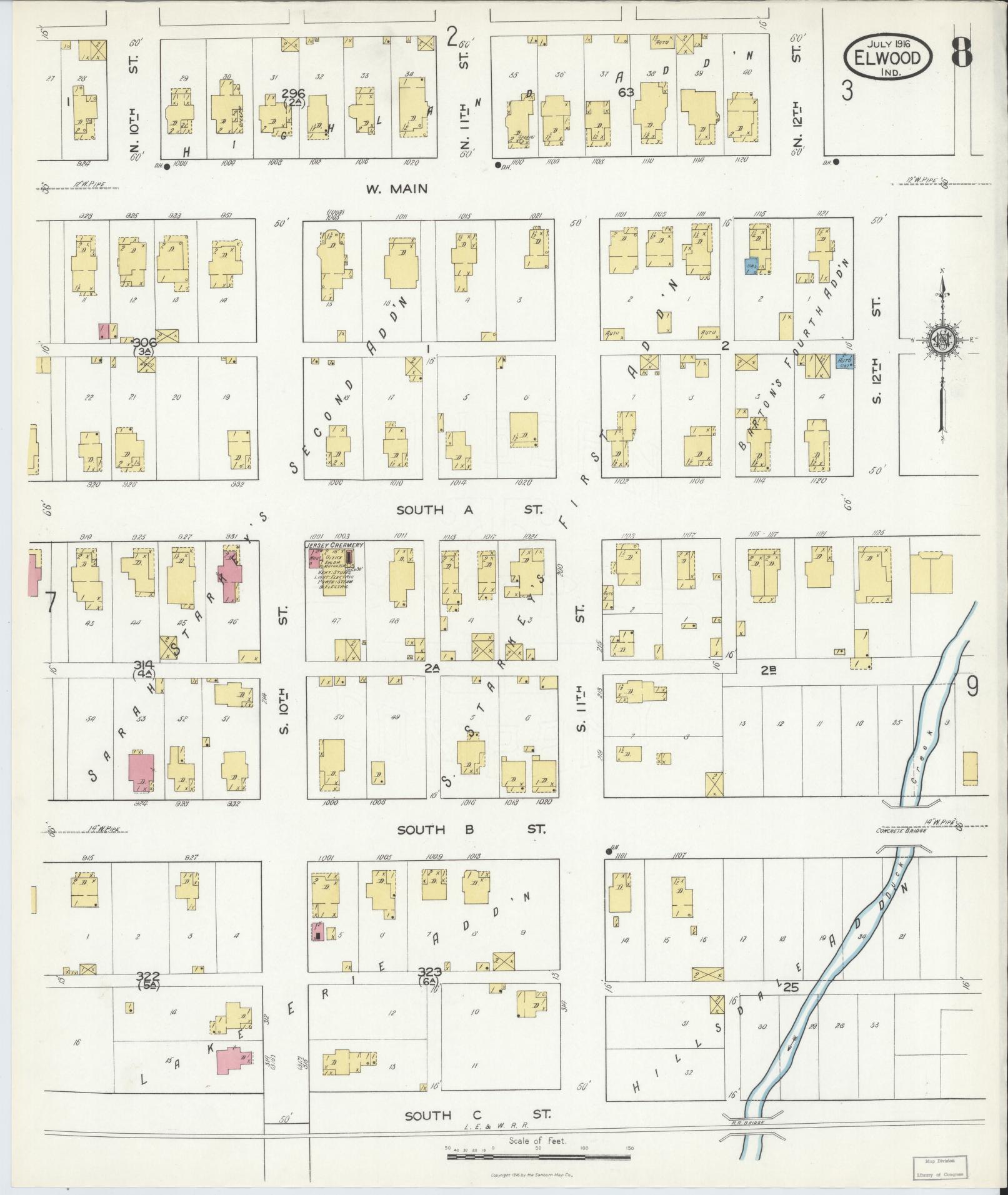 Sanborn Fire Insurance Map from Elwood, Madison County, Indiana (1916), Sheet #0008 - Complete Map Set gallery image, historic Sanborn map, vintage wall art, Indiana Indiana