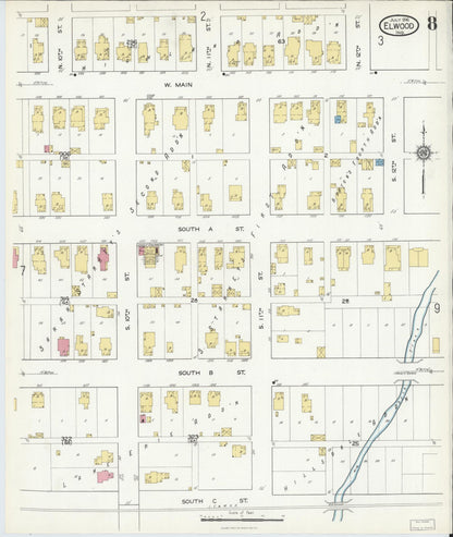 Sanborn Fire Insurance Map from Elwood, Madison County, Indiana (1916), Sheet #0008 - Complete Map Set gallery image, historic Sanborn map, vintage wall art, Indiana Indiana