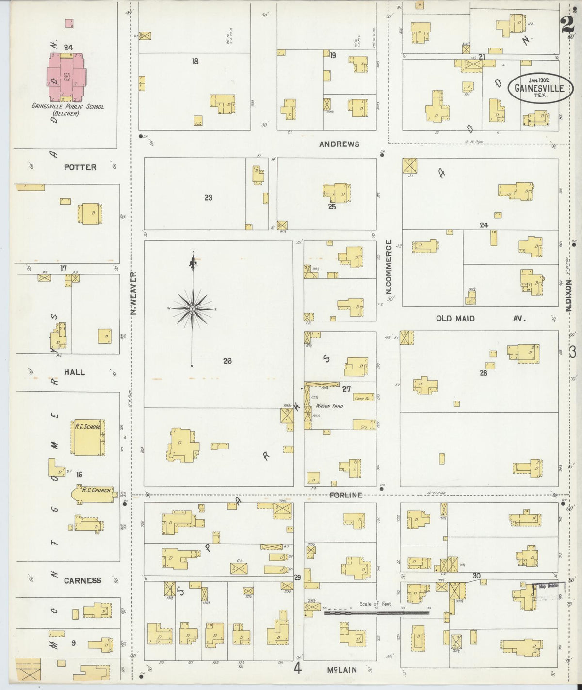 Sanborn Fire Insurance Map from Gainesville, Cooke County, Texas (1902), Sheet #0002 - Complete Map Set gallery image, historic Sanborn map, vintage wall art, Texas Texas