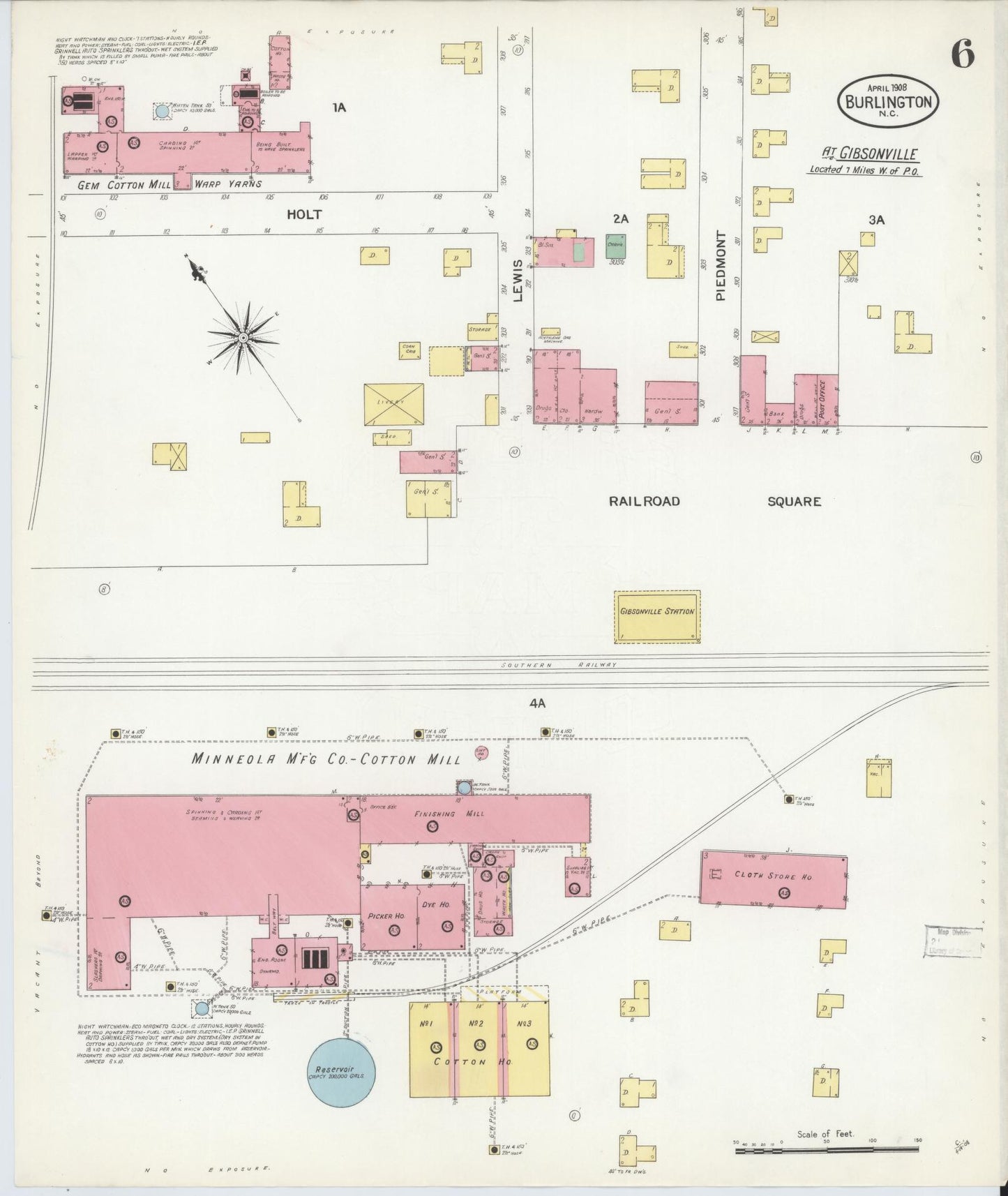 Sanborn Fire Insurance Map from Burlington, Alamance County, North Carolina (1908), Sheet #0006 - Complete Map Set gallery image, historic Sanborn map, vintage wall art, North Carolina North Carolina