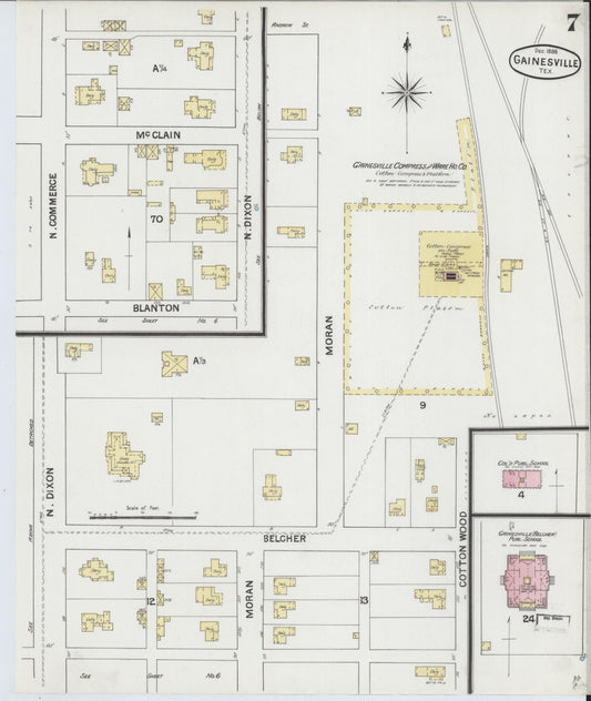 Sanborn Fire Insurance Map from Gainesville, Cooke County, Texas (1888), Sheet #0007 - Historic Sanborn Fire Insurance Map Print, vintage old map wall art, antique decor, genealogy gift, Texas Texas map