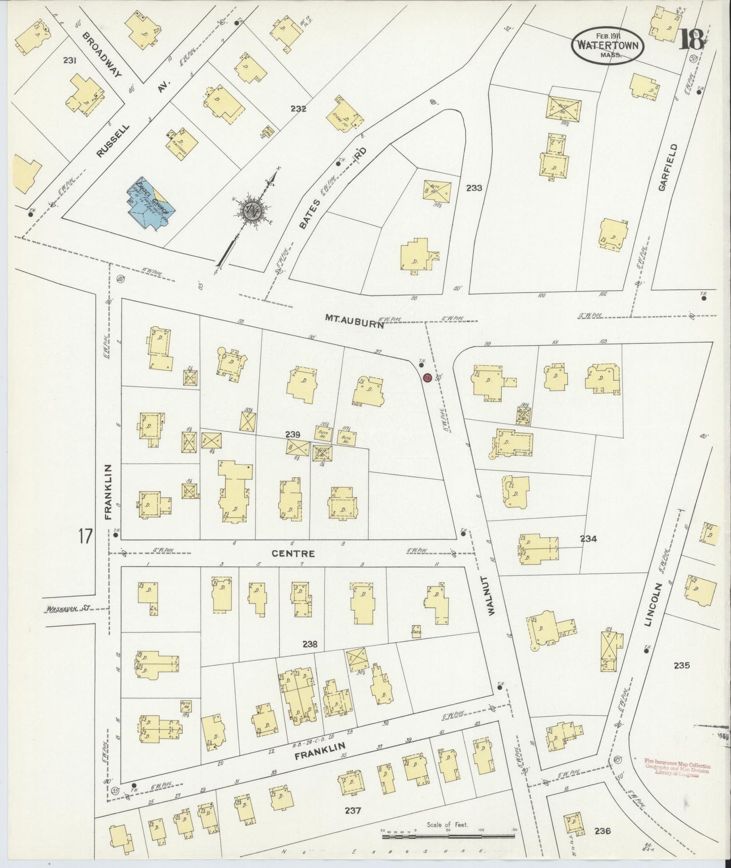 Sanborn Fire Insurance Map from Watertown, Middlesex County, Massachusetts (1911), Sheet #0018 - Complete Map Set gallery image, historic Sanborn map, vintage wall art, Massachusetts Massachusetts