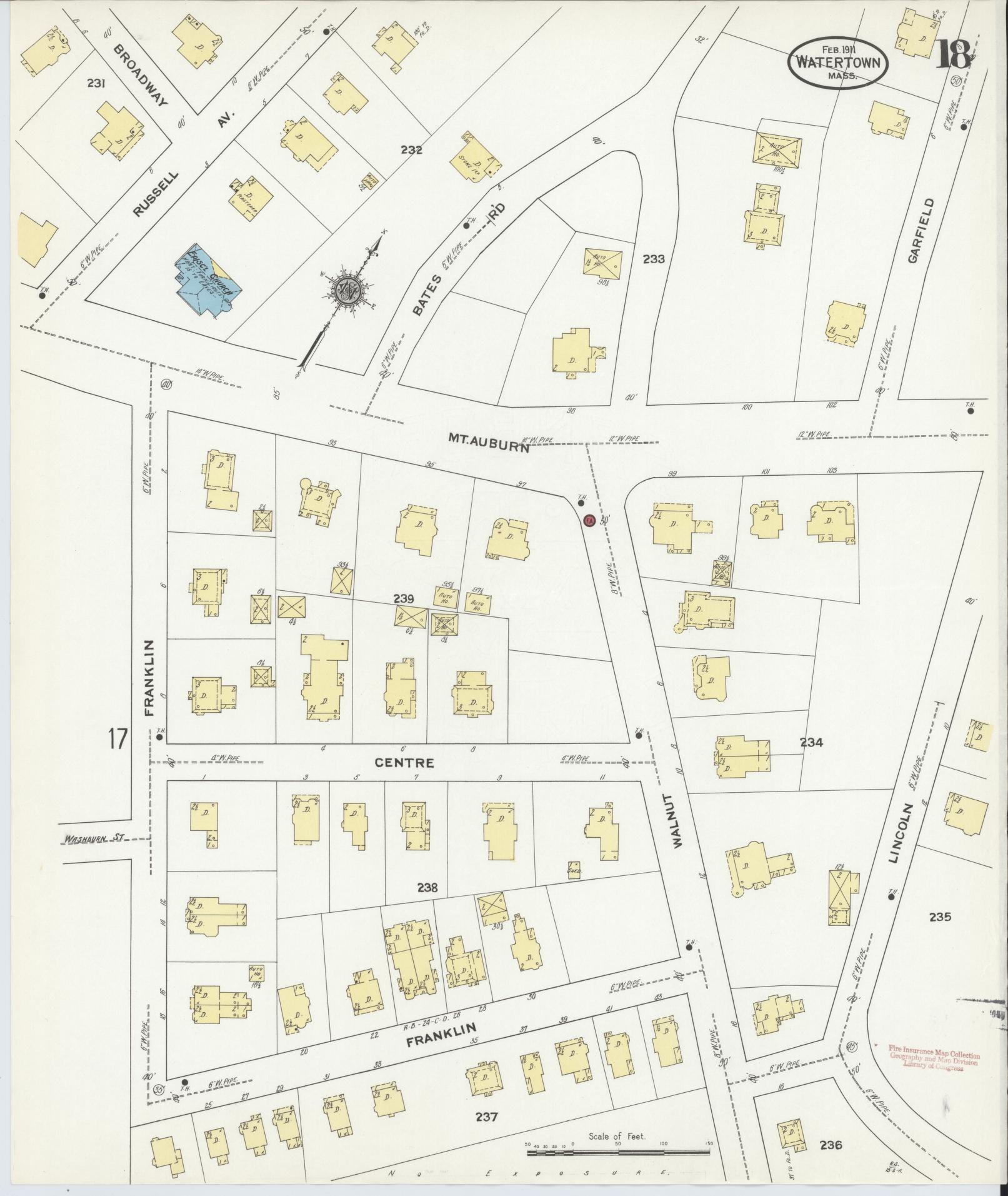 Sanborn Fire Insurance Map from Watertown, Middlesex County, Massachusetts (1911), Sheet #0018 - Complete Map Set gallery image, historic Sanborn map, vintage wall art, Massachusetts Massachusetts