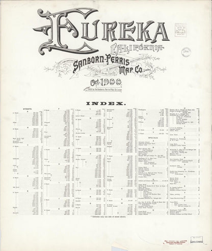 Sanborn Fire Insurance Map from Eureka, Humboldt County, California (1900), Sheet #0001 - Historic Sanborn Fire Insurance Map Print, vintage old map wall art, antique decor, genealogy gift, California California map