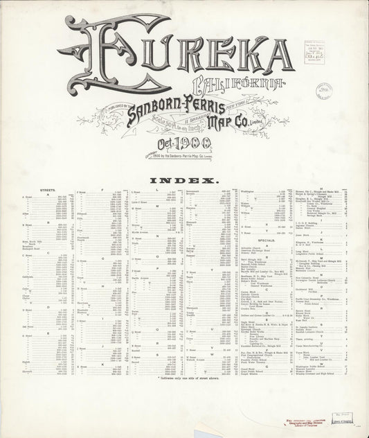 Sanborn Fire Insurance Map from Eureka, Humboldt County, California (1900), Sheet #0001 - Historic Sanborn Fire Insurance Map Print, vintage old map wall art, antique decor, genealogy gift, California California map