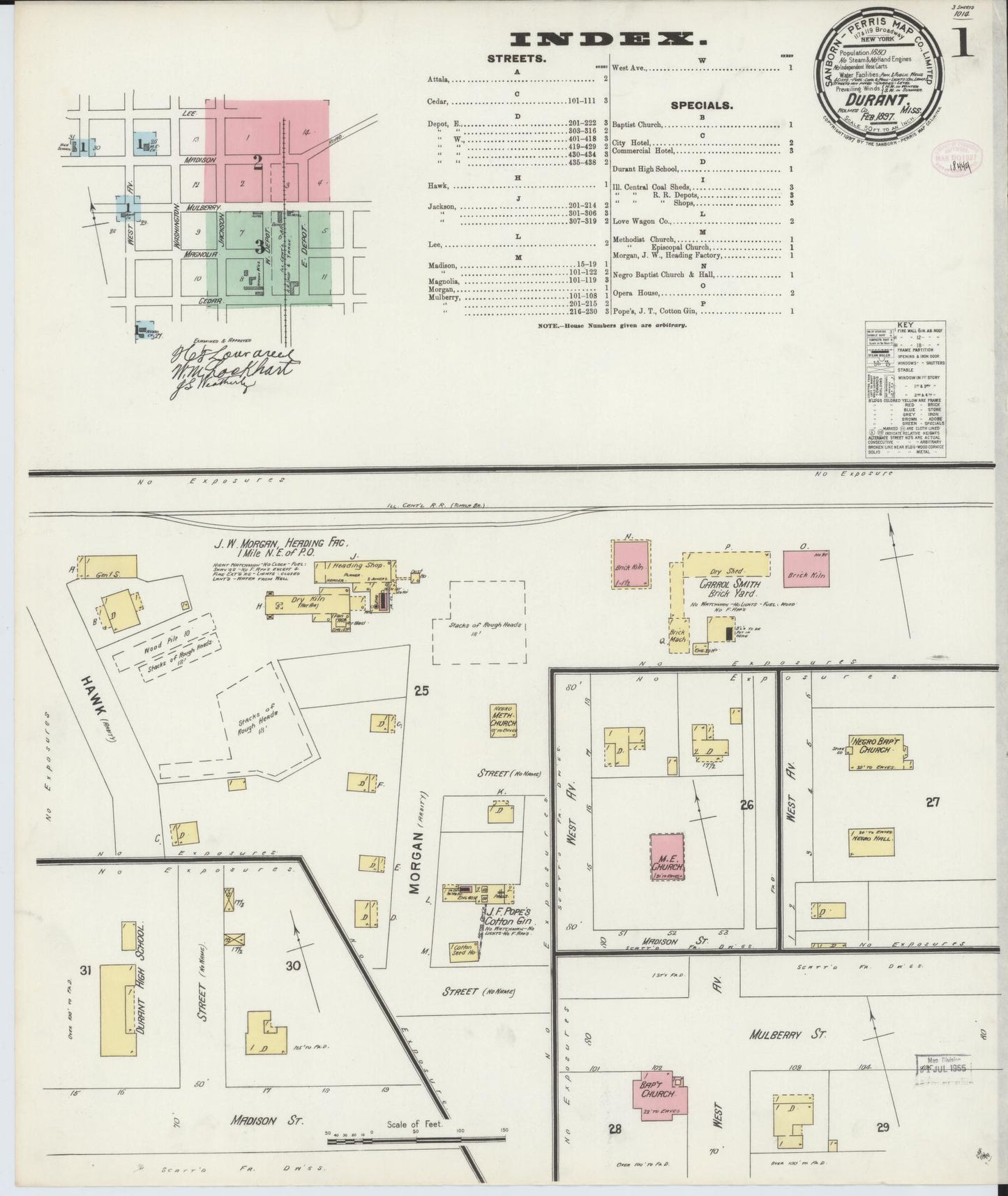 Sanborn Fire Insurance Map from Durant, Holmes County, Mississippi (1897), Sheet #0001 - Complete Map Set gallery image, historic Sanborn map, vintage wall art, Mississippi Mississippi