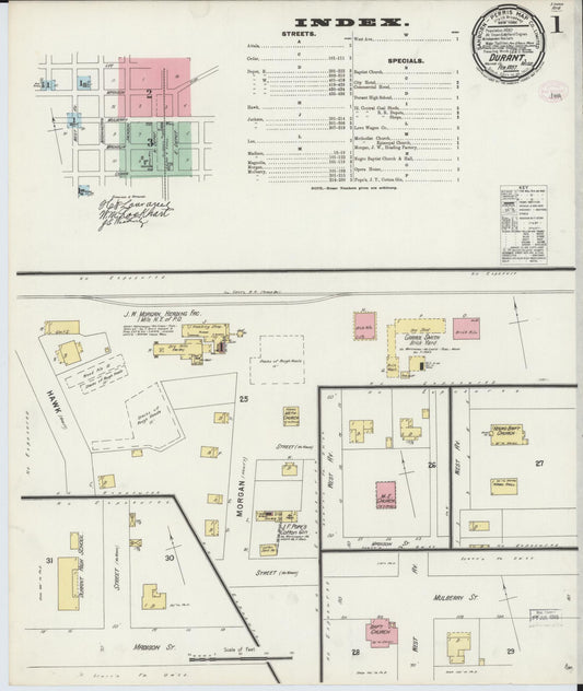Sanborn Fire Insurance Map from Durant, Holmes County, Mississippi (1897), Sheet #0001 - Complete Map Set gallery image, historic Sanborn map, vintage wall art, Mississippi Mississippi