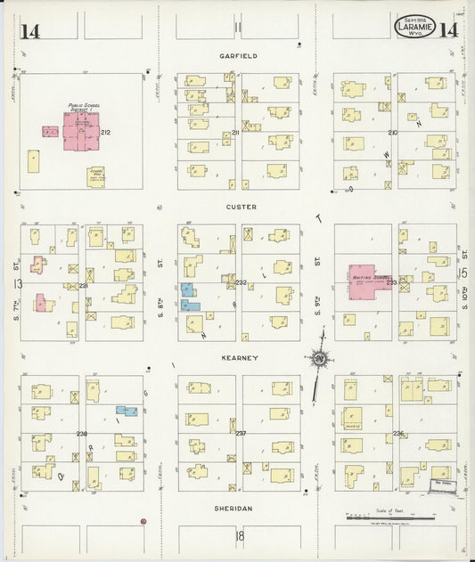 Sanborn Fire Insurance Map from Laramie, Albany County, Wyoming (1924), Sheet #0014 - Historic Sanborn Fire Insurance Map Print, vintage old map wall art, antique decor, genealogy gift, Wyoming Wyoming map