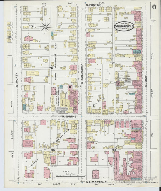 Sanborn Fire Insurance Map from Springfield, Clark County, Ohio (1891), Sheet #0006 - Historic Sanborn Fire Insurance Map Print, vintage old map wall art, antique decor, genealogy gift, Ohio Ohio map