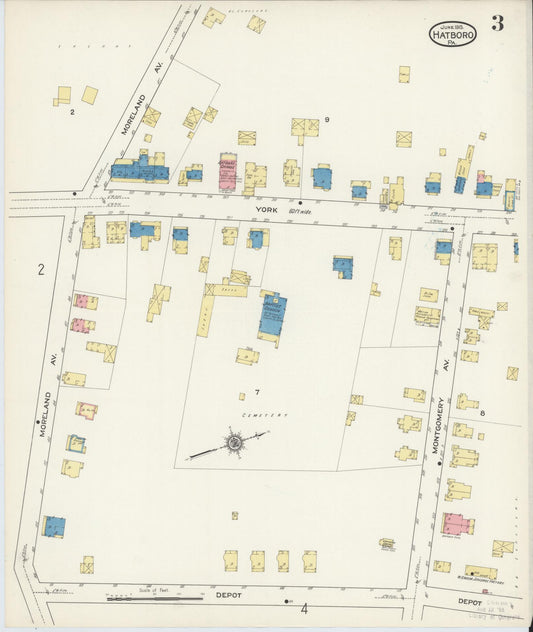 Sanborn Fire Insurance Map from Hatboro, Montgomery County, Pennsylvania (1915), Sheet #0003 - Historic Sanborn Fire Insurance Map Print, vintage old map wall art, antique decor, genealogy gift, Pennsylvania Pennsylvania map