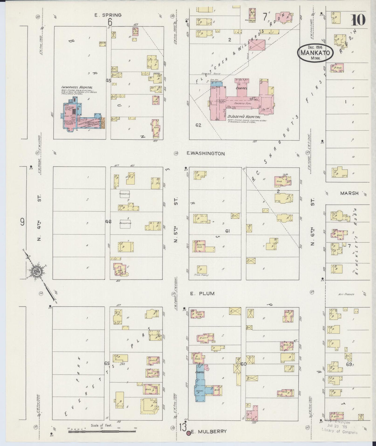 Sanborn Fire Insurance Map from Mankato, Blue Earth County, Minnesota (1914), Sheet #0010 - Complete Map Set gallery image, historic Sanborn map, vintage wall art, Minnesota Minnesota