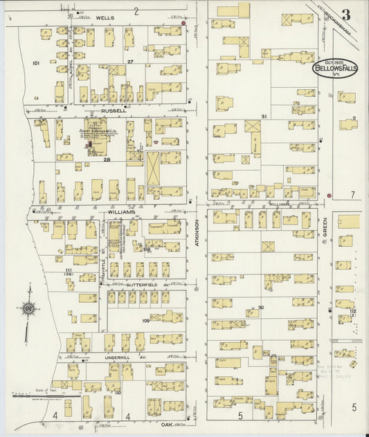 Sanborn Fire Insurance Map from Bellows Falls, Windham County, Vermont (1920), Sheet #0003 - Historic Sanborn Fire Insurance Map Print, vintage old map wall art, antique decor, genealogy gift, Vermont Vermont map