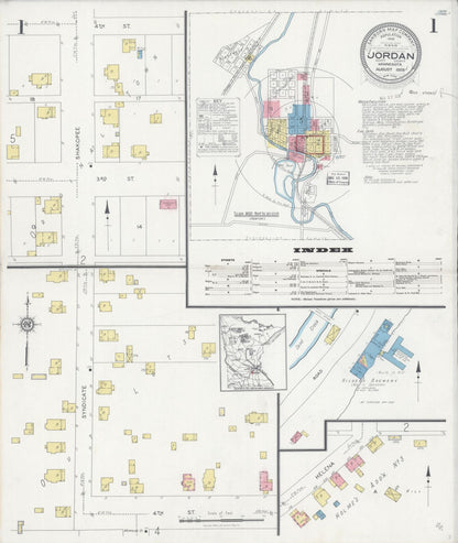 Sanborn Fire Insurance Map from Jordan, Scott County, Minnesota (1928), Sheet #0001 - Historic Sanborn Fire Insurance Map Print, vintage old map wall art, antique decor, genealogy gift, Minnesota Minnesota map
