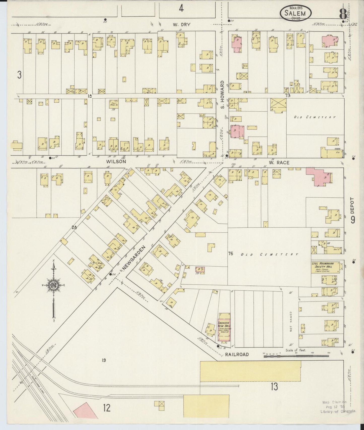 Sanborn Fire Insurance Map from Salem, Columbiana County, Ohio (1915), Sheet #0008 - Complete Map Set gallery image, historic Sanborn map, vintage wall art, Ohio Ohio