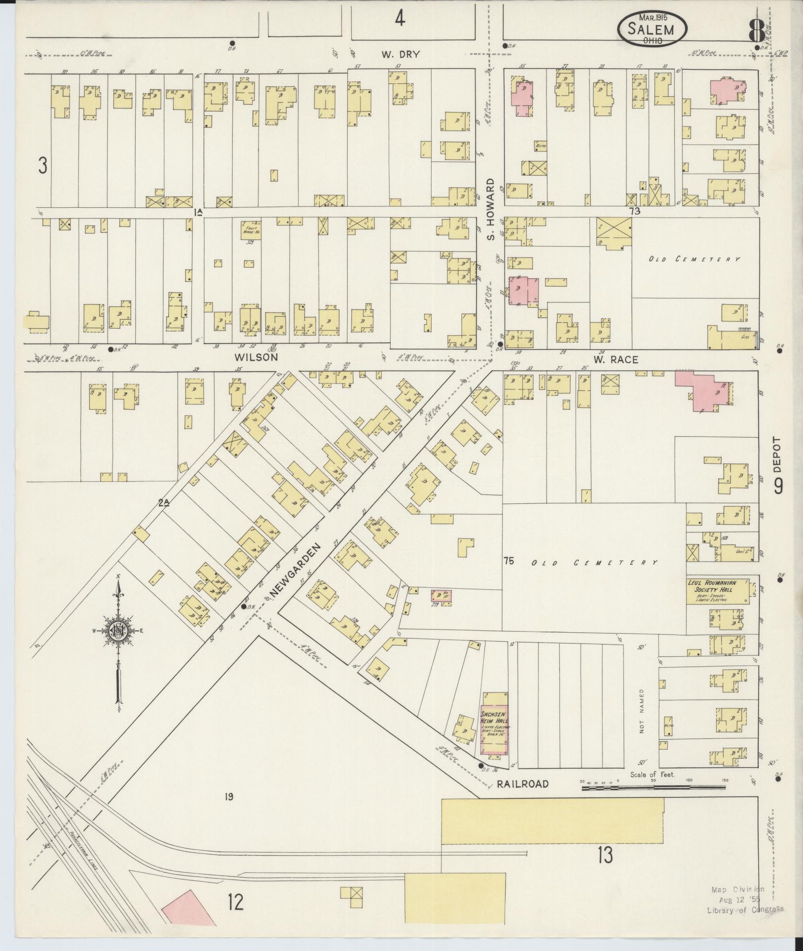 Sanborn Fire Insurance Map from Salem, Columbiana County, Ohio (1915), Sheet #0008 - Complete Map Set gallery image, historic Sanborn map, vintage wall art, Ohio Ohio