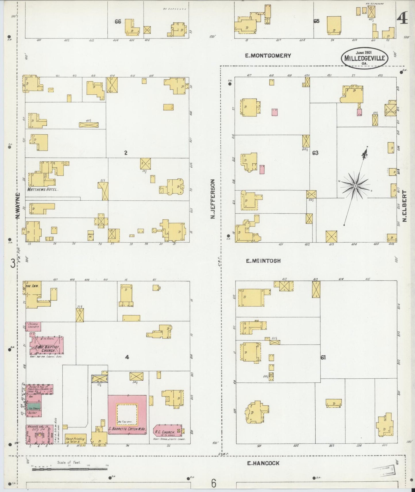 Sanborn Fire Insurance Map from Milledgeville, Baldwin County, Georgia (1901), Sheet #0004 - Complete Map Set gallery image, historic Sanborn map, vintage wall art, Georgia Georgia