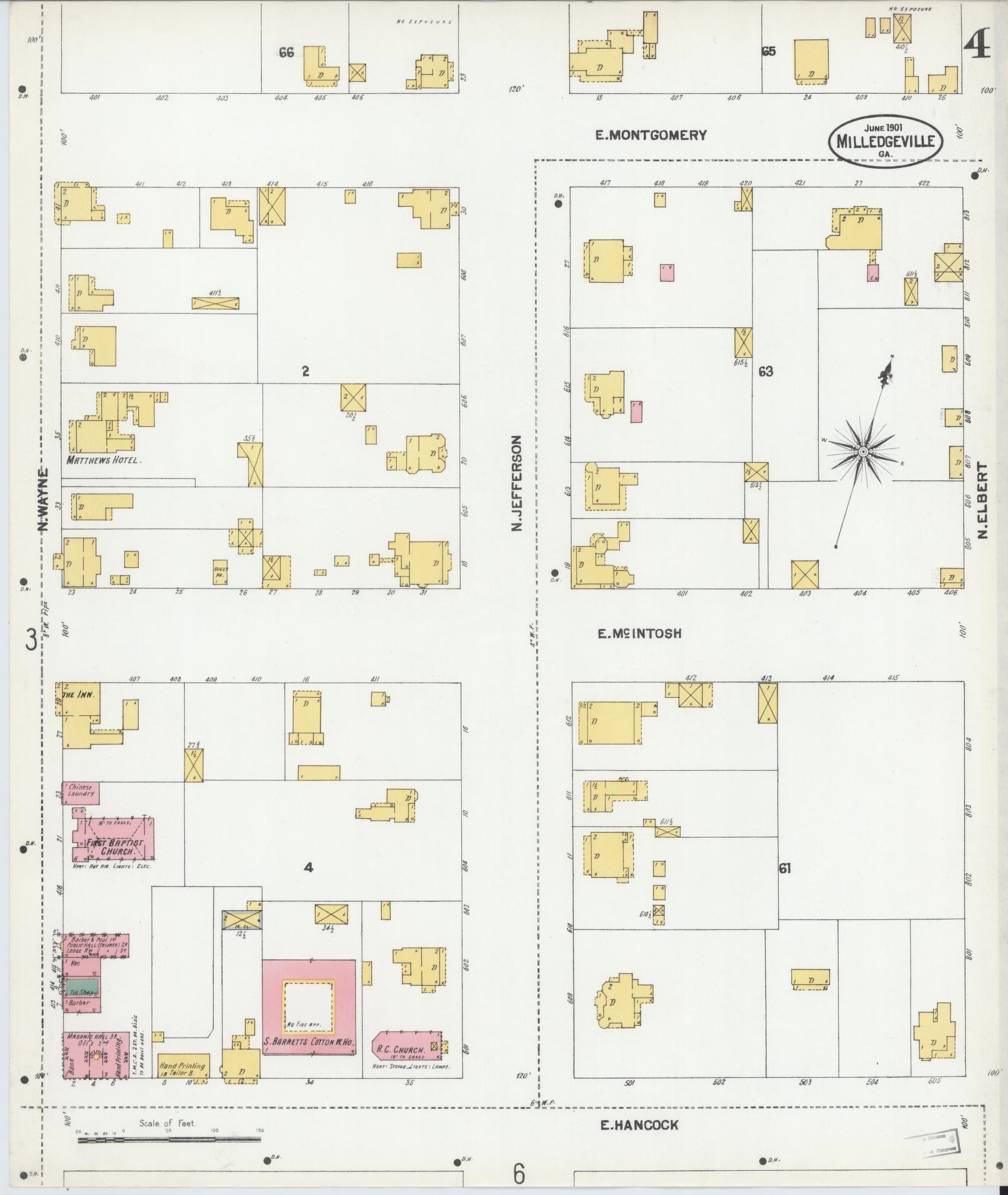 Sanborn Fire Insurance Map from Milledgeville, Baldwin County, Georgia (1901), Sheet #0004 - Complete Map Set gallery image, historic Sanborn map, vintage wall art, Georgia Georgia
