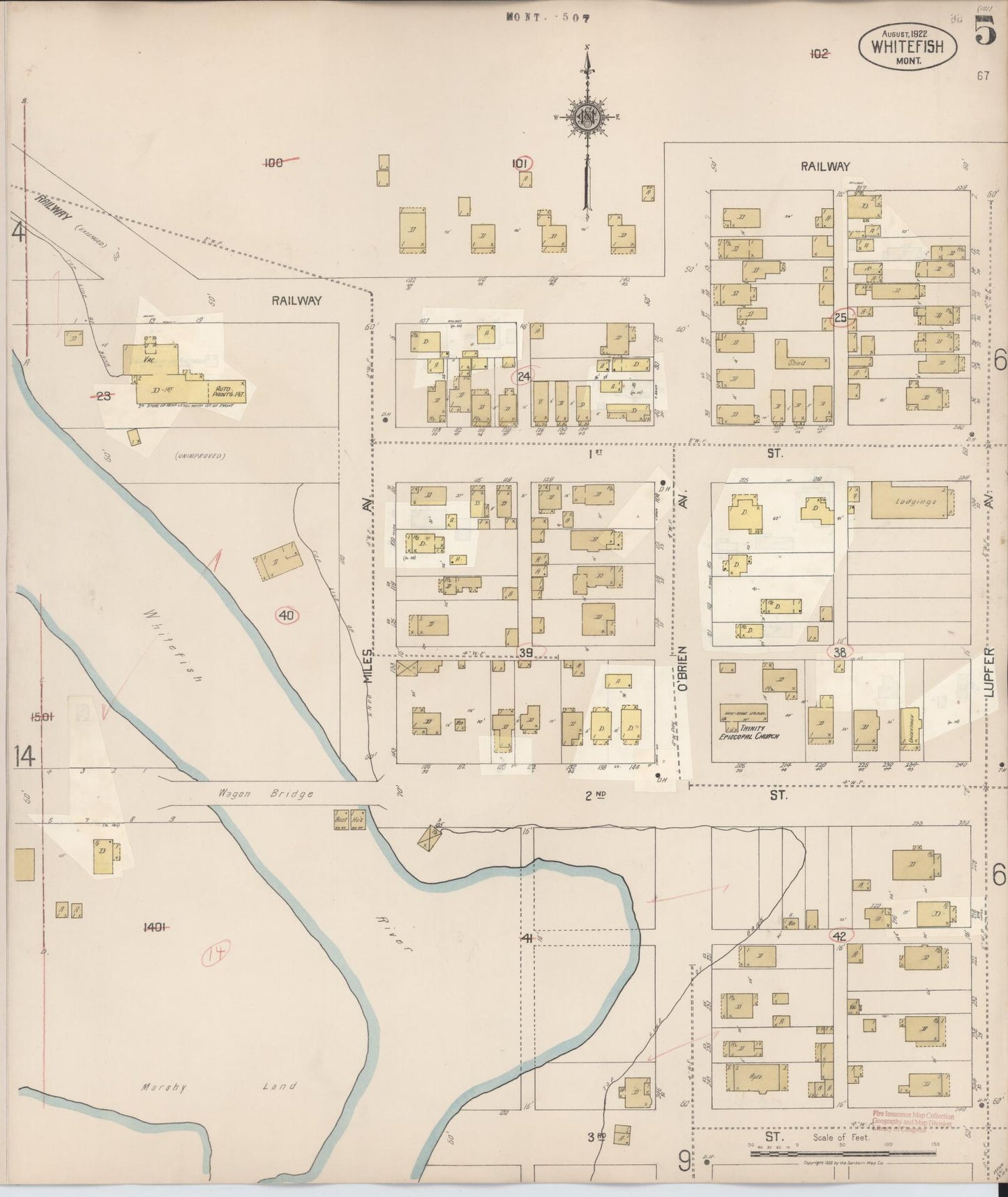 Sanborn Fire Insurance Map from Whitefish, Flathead County, Montana (1932), Sheet #0005 - Complete Map Set gallery image, historic Sanborn map, vintage wall art, Montana Montana