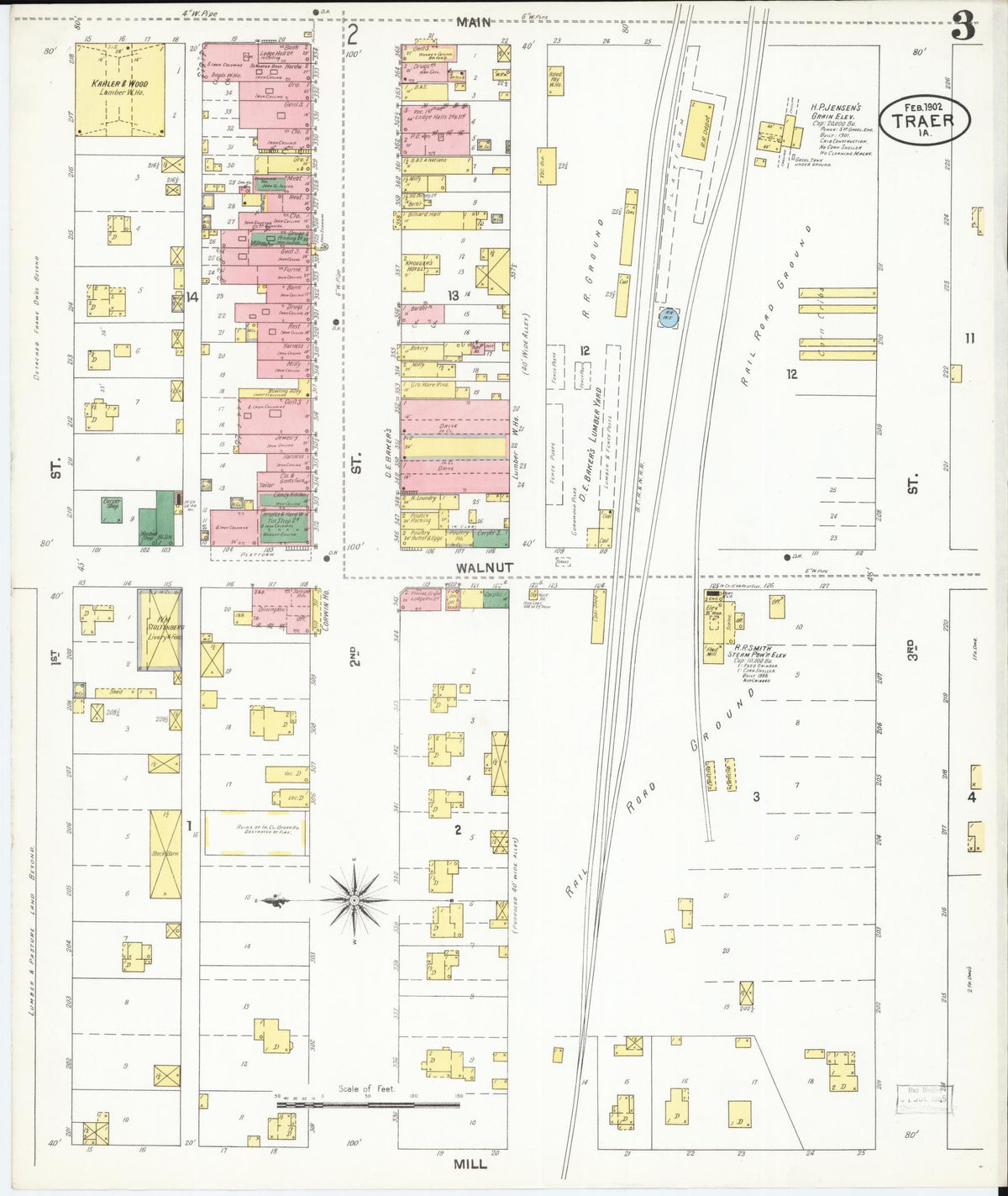 Sanborn Fire Insurance Map from Traer, Tama County, Iowa (1902), Sheet #0003 - Historic Sanborn Fire Insurance Map Print, vintage old map wall art
