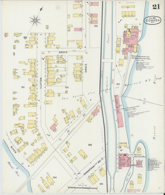 Sanborn Fire Insurance Map from Cohoes, Albany County, New York (1896), Sheet #0021 - Historic Sanborn Fire Insurance Map Print, vintage old map wall art, antique decor, genealogy gift, New York New York map