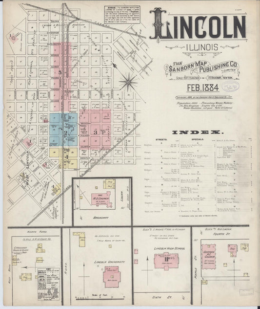 Sanborn Fire Insurance Map from Lincoln, Logan County, Illinois (1884), Sheet #0001 - Complete Map Set gallery image, historic Sanborn map, vintage wall art, Illinois Illinois