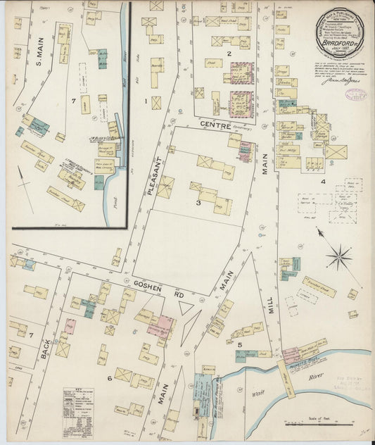 Sanborn Fire Insurance Map from Bradford, Orange County, Vermont (1887), Sheet #0001 - Historic Sanborn Fire Insurance Map Print, vintage old map wall art, antique decor, genealogy gift, Vermont Vermont map