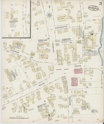 Sanborn Fire Insurance Map from Merrimac, Essex County, Massachusetts (1885), Sheet #0003 - Historic Sanborn Fire Insurance Map Print, vintage old map wall art, antique decor, genealogy gift, Massachusetts Massachusetts map