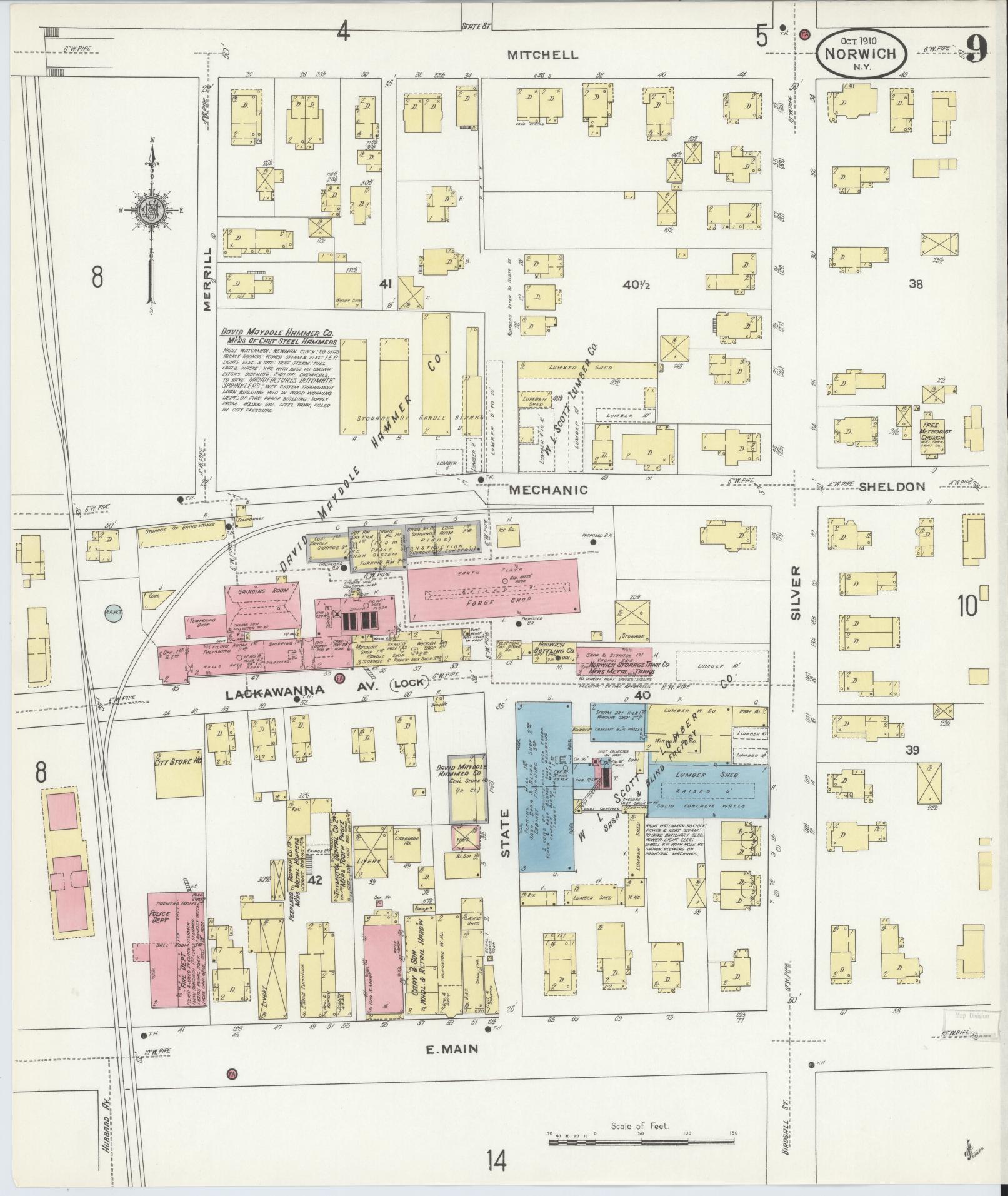Sanborn Fire Insurance Map from Norwich, Chenango County, New York (1910), Sheet #0009 - Complete Map Set gallery image, historic Sanborn map, vintage wall art, New York New York