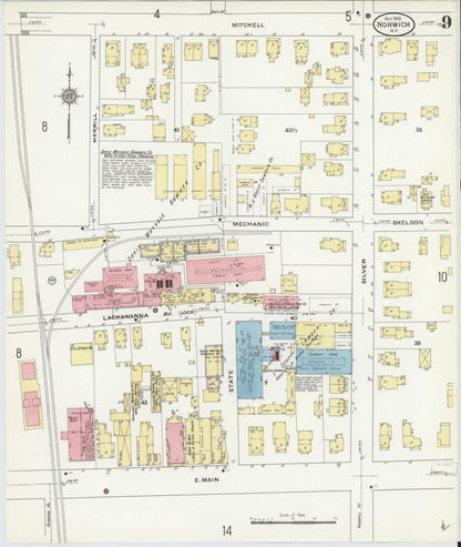 Sanborn Fire Insurance Map from Norwich, Chenango County, New York (1910), Sheet #0009 - Complete Map Set gallery image, historic Sanborn map, vintage wall art, New York New York