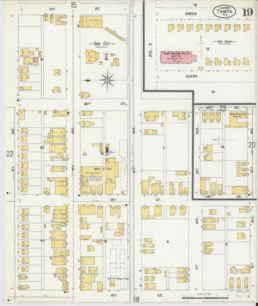Sanborn Fire Insurance Map from Tampa, Hillsborough County, Florida (1899), Sheet #0019 - Historic Sanborn Fire Insurance Map Print, vintage old map wall art, antique decor, genealogy gift, Florida Florida map