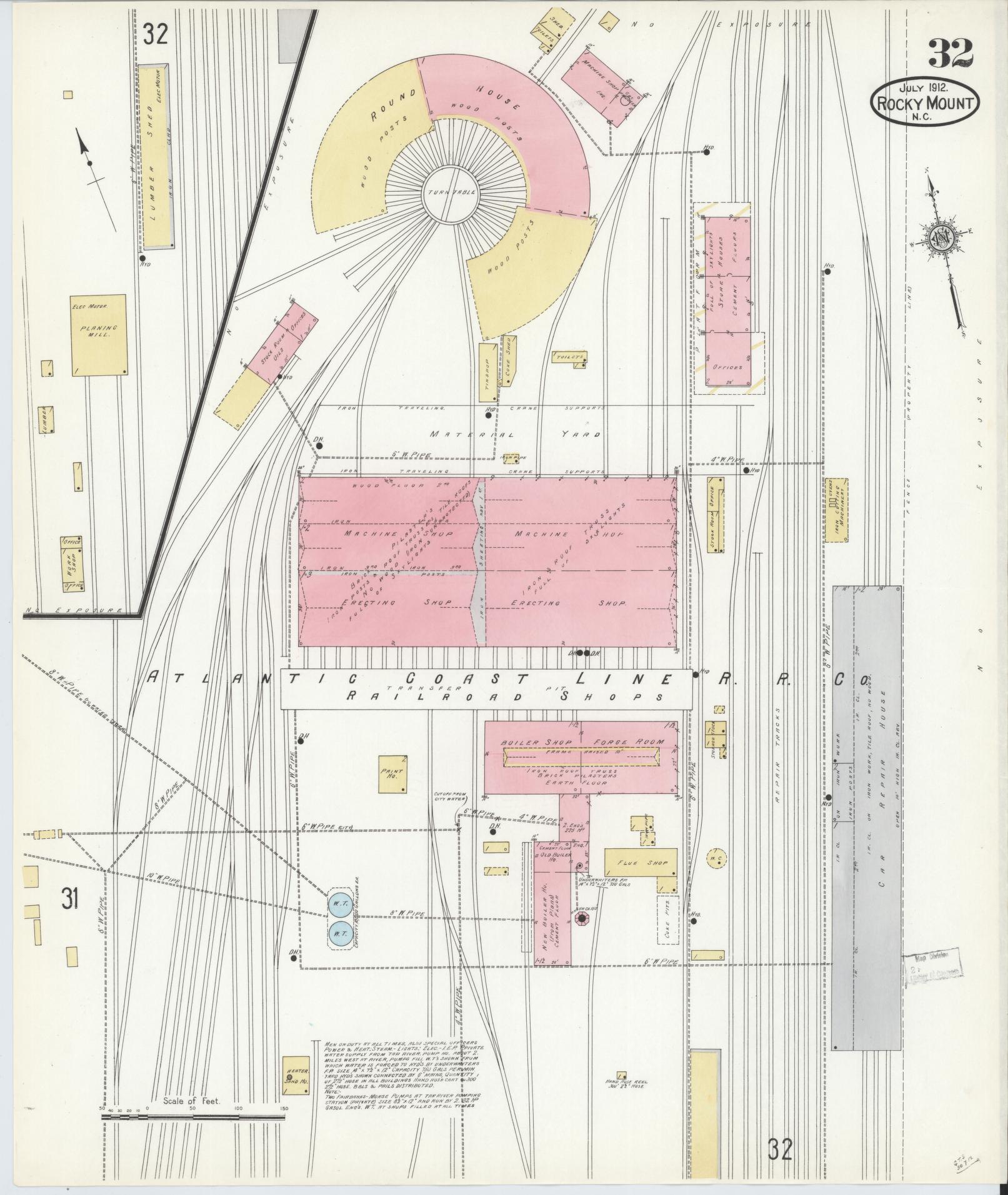 Sanborn Fire Insurance Map from Rocky Mount, Edgecombe And Nash Counties, North Carolina (1912), Sheet #0032 - Complete Map Set gallery image, historic Sanborn map, vintage wall art, North Carolina North Carolina