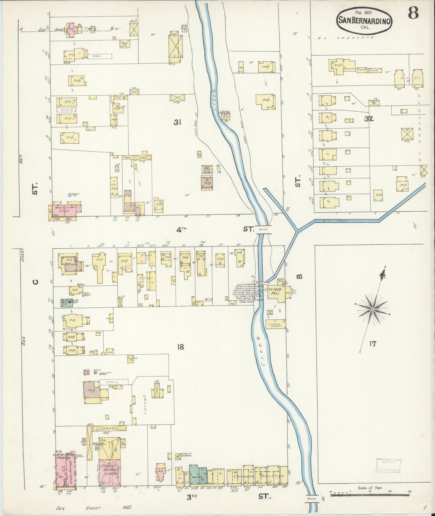 Sanborn Fire Insurance Map from San Bernardino, San Bernardino County, California (1891), Sheet #0008 - Complete Map Set gallery image, historic Sanborn map, vintage wall art, California California