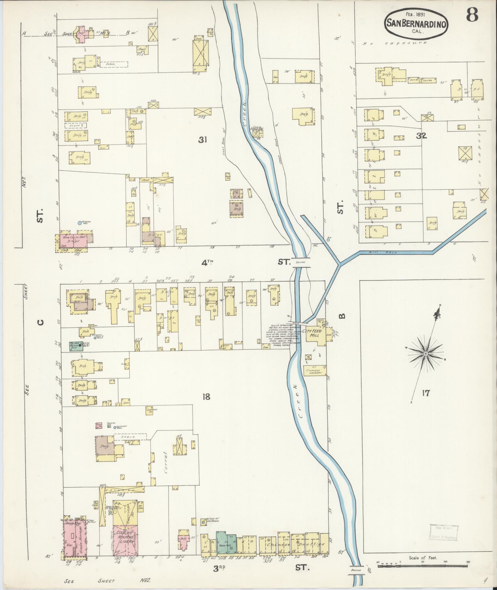 Sanborn Fire Insurance Map from San Bernardino, San Bernardino County, California (1891), Sheet #0008 - Complete Map Set gallery image, historic Sanborn map, vintage wall art, California California