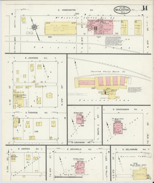 Sanborn Fire Insurance Map from McAlester, Pittsburg County, Oklahoma (1913), Sheet #0014 - Historic Sanborn Fire Insurance Map Print, vintage old map wall art, antique decor, genealogy gift, Oklahoma Oklahoma map
