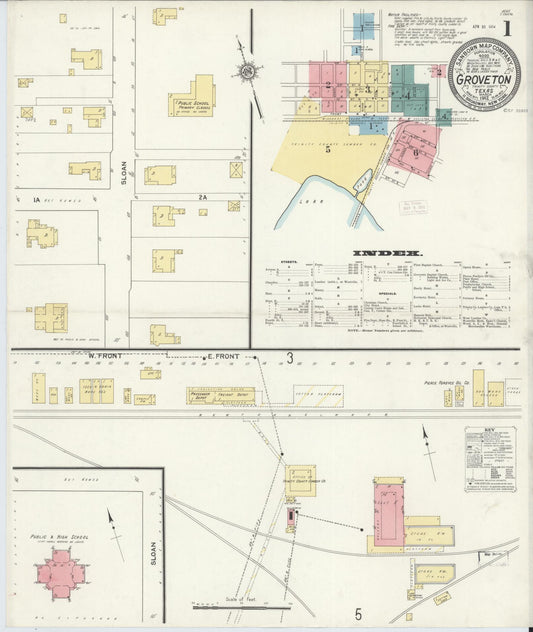 Sanborn Fire Insurance Map from Groveton, Trinity County, Texas (1912), Sheet #0001 - Historic Sanborn Fire Insurance Map Print, vintage old map wall art, antique decor, genealogy gift, Texas Texas map