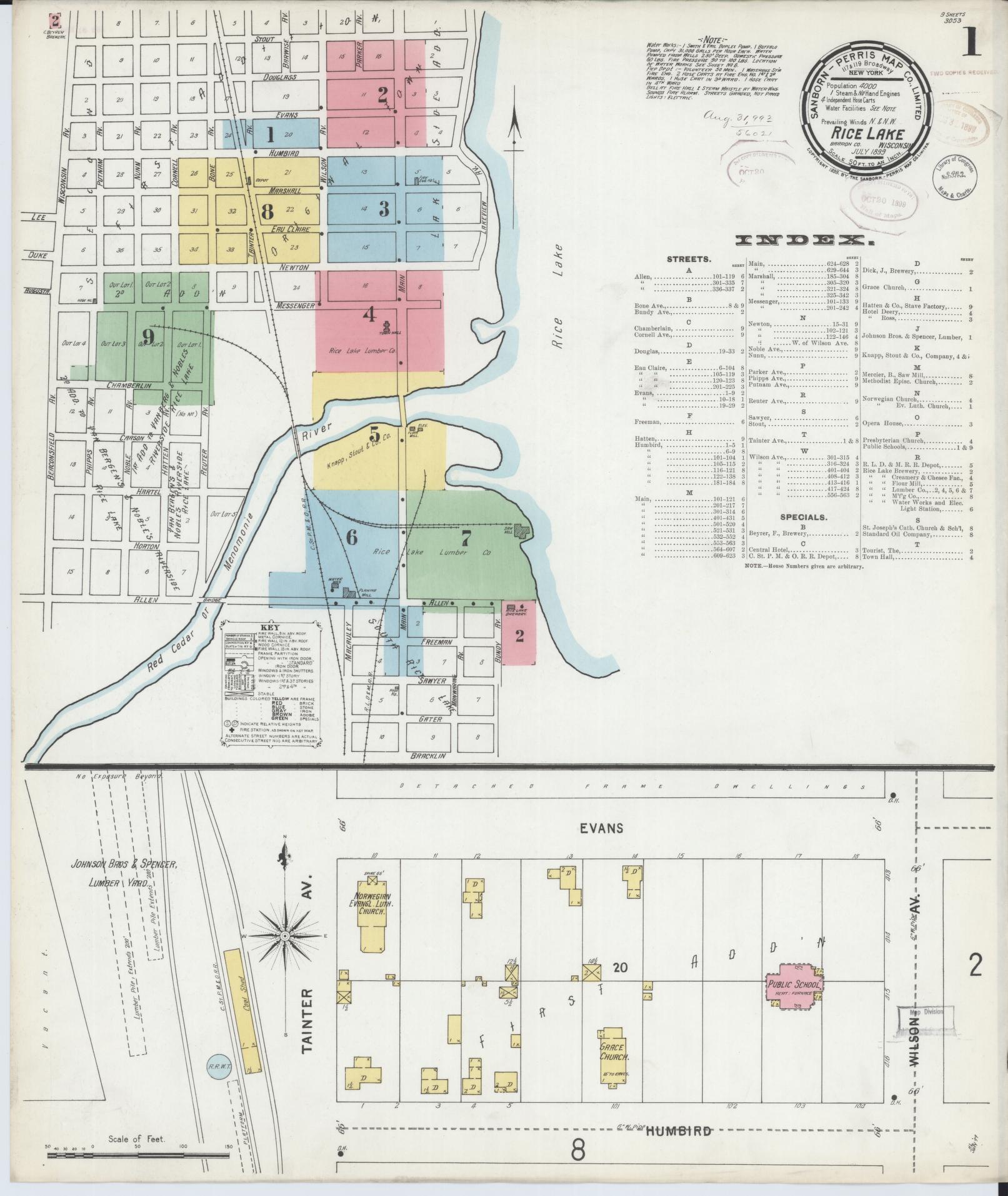 Sanborn Fire Insurance Map from Rice Lake, Barron County, Wisconsin (1899), Sheet #0001 - Complete Map Set gallery image, historic Sanborn map, vintage wall art, Wisconsin Wisconsin
