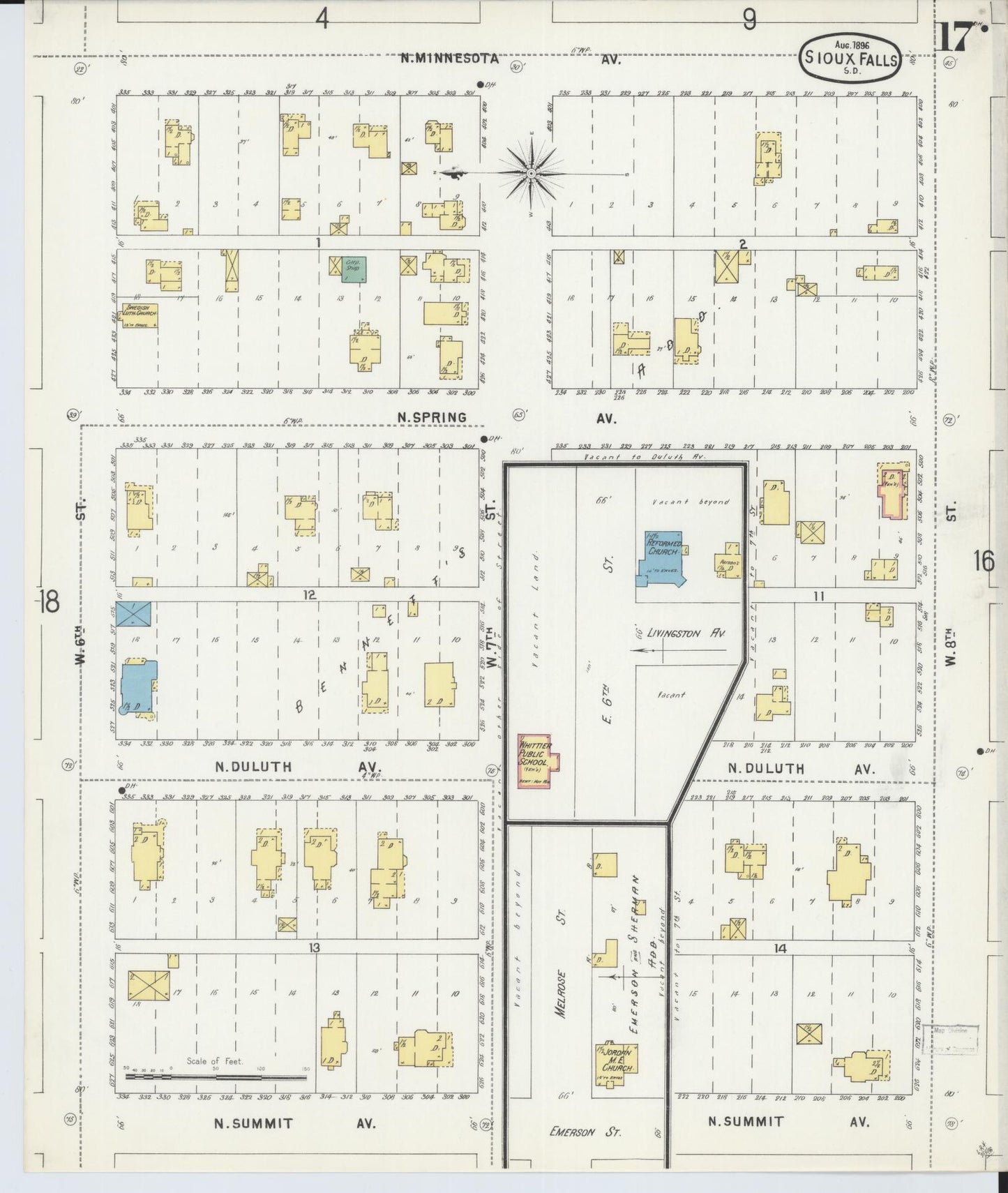 Sanborn Fire Insurance Map from Sioux Falls, Minnehaha County, South Dakota (1896), Sheet #0017 - Complete Map Set gallery image, historic Sanborn map, vintage wall art, South Dakota South Dakota