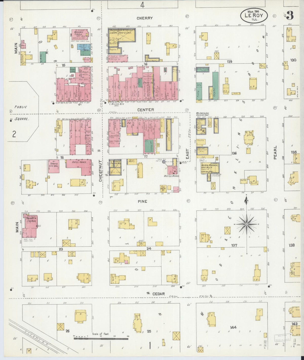 Sanborn Fire Insurance Map from Leroy, McLean County, Illinois (1906), Sheet #0003 - Historic Sanborn Fire Insurance Map Print, vintage old map wall art, antique decor, genealogy gift, Illinois Illinois map