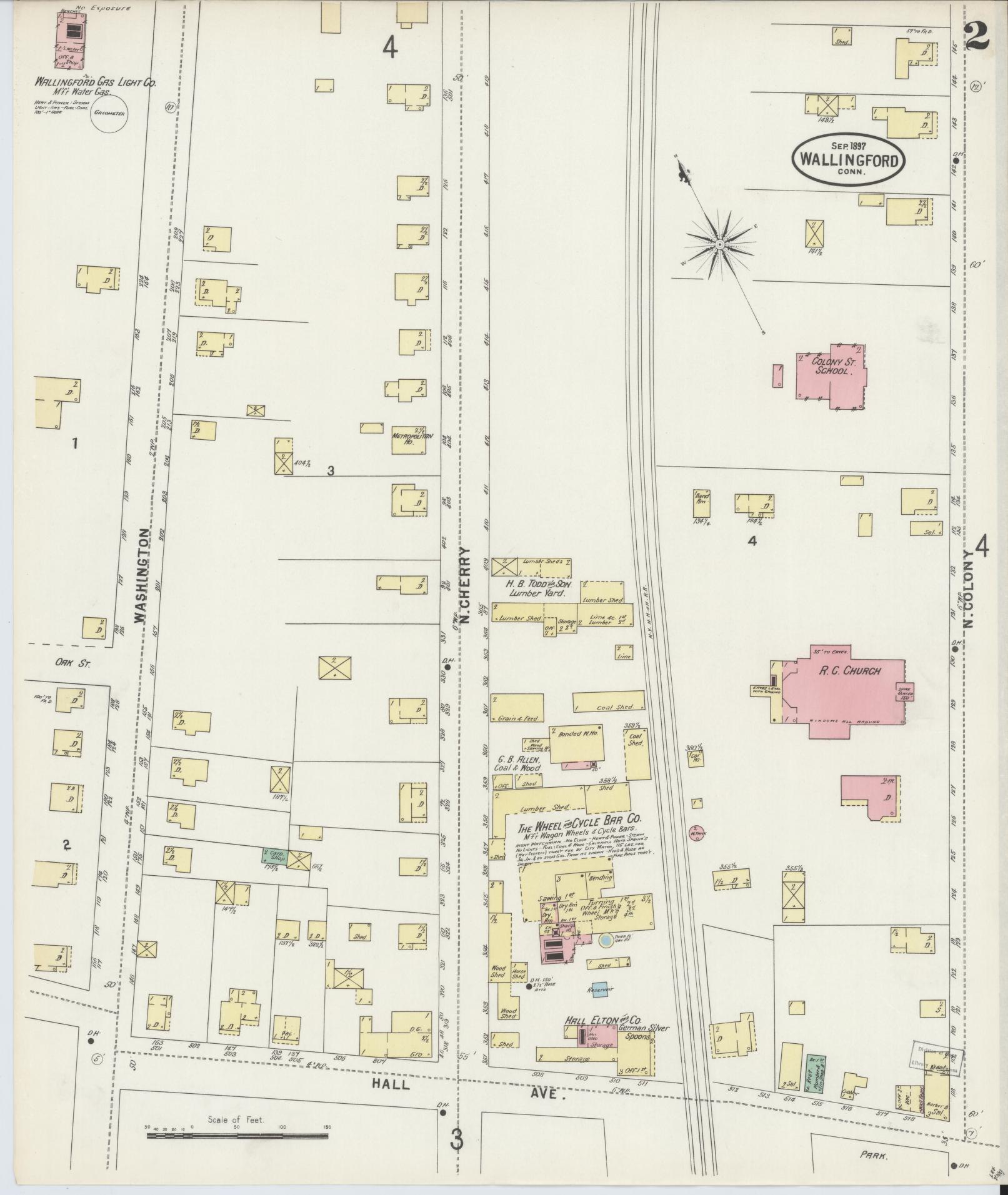 Sanborn Fire Insurance Map from Wallingford, New Haven County, Connecticut (1897), Sheet #0002 - Complete Map Set gallery image, historic Sanborn map, vintage wall art, Connecticut Connecticut