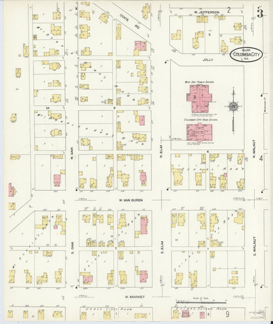 Sanborn Fire Insurance Map from Columbia City, Whitley County, Indiana (1910), Sheet #0003 - Historic Sanborn Fire Insurance Map Print, vintage old map wall art, antique decor, genealogy gift, Indiana Indiana map