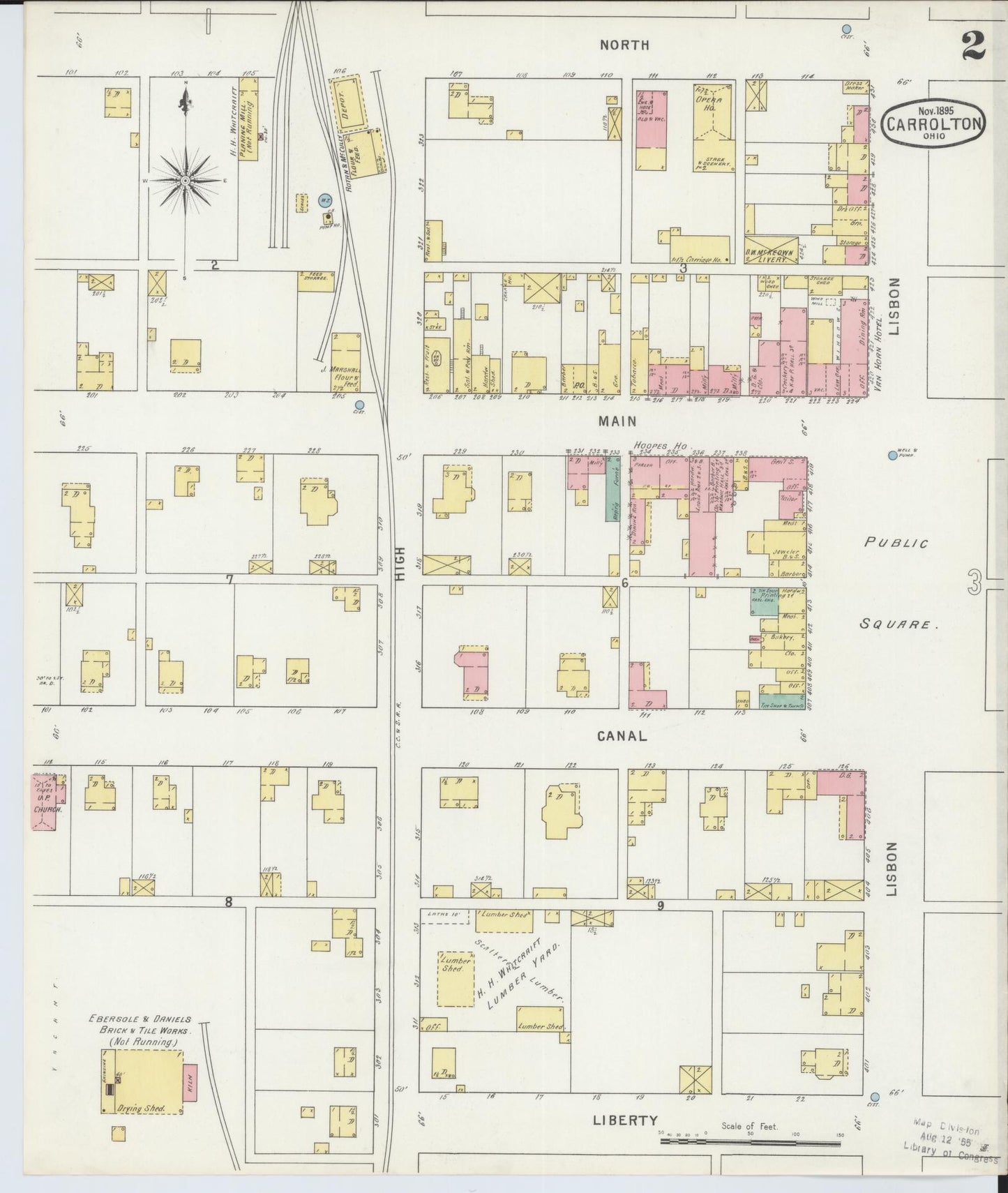 Sanborn Fire Insurance Map from Carrollton, Carroll County, Ohio (1895), Sheet #0002 - Historic Sanborn Fire Insurance Map Print, vintage old map wall art, antique decor, genealogy gift, Ohio Ohio map