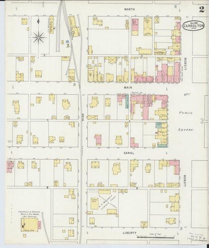 Sanborn Fire Insurance Map from Carrollton, Carroll County, Ohio (1895), Sheet #0002 - Historic Sanborn Fire Insurance Map Print, vintage old map wall art, antique decor, genealogy gift, Ohio Ohio map