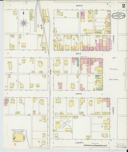 Sanborn Fire Insurance Map from Carrollton, Carroll County, Ohio (1895), Sheet #0002 - Historic Sanborn Fire Insurance Map Print, vintage old map wall art, antique decor, genealogy gift, Ohio Ohio map