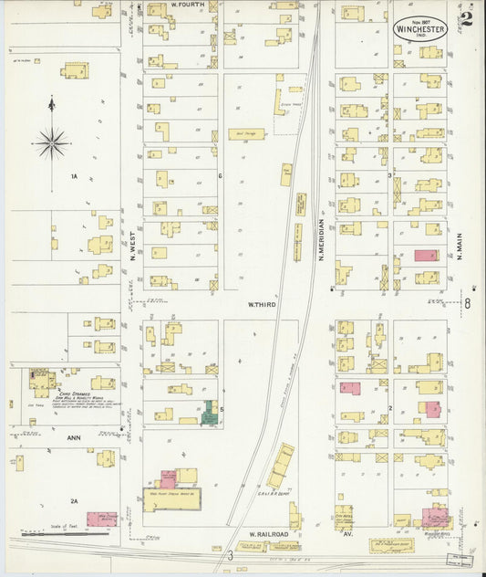 Sanborn Fire Insurance Map from Winchester, Randolph County, Indiana (1907), Sheet #0002 - Historic Sanborn Fire Insurance Map Print, vintage old map wall art, antique decor, genealogy gift, Indiana Indiana map