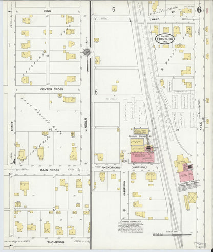 Sanborn Fire Insurance Map from Edinburg, Johnson And Bartholomew Counties, Indiana (1910), Sheet #0006 - Historic Sanborn Fire Insurance Map Print, vintage old map wall art, antique decor, genealogy gift, Indiana Indiana map